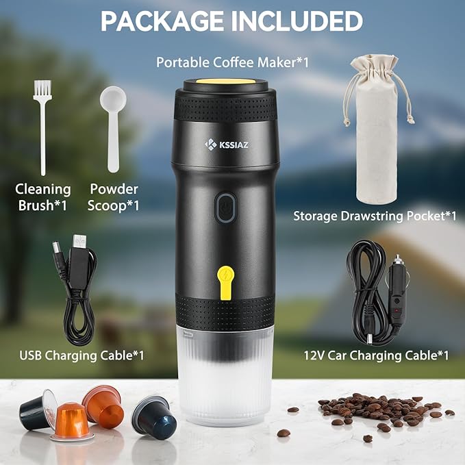 Portable Espresso Machines, Electric Espresso Maker with Self-Heating, USB-C & Car Charger, 20 Bar Mini Coffee Maker With NS Capsule & Ground Coffee for Camping, Hiking, Travel, Office, Blcak