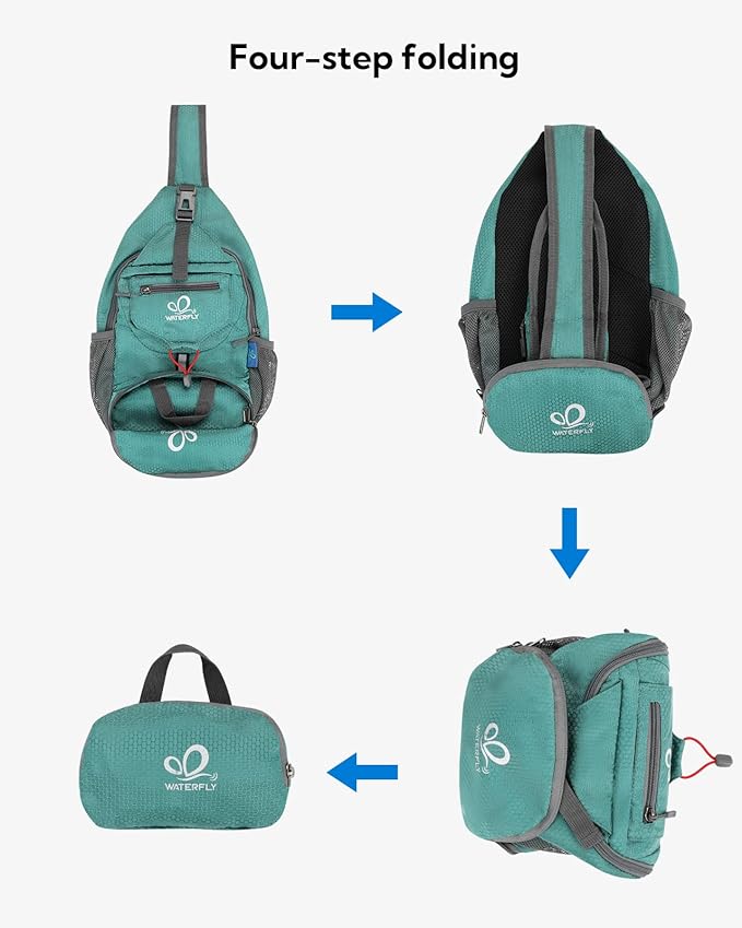 WATERFLY Packable Small Crossbody Sling Backpack Shoulder Chest Bag Daypack for Hiking Traveling
