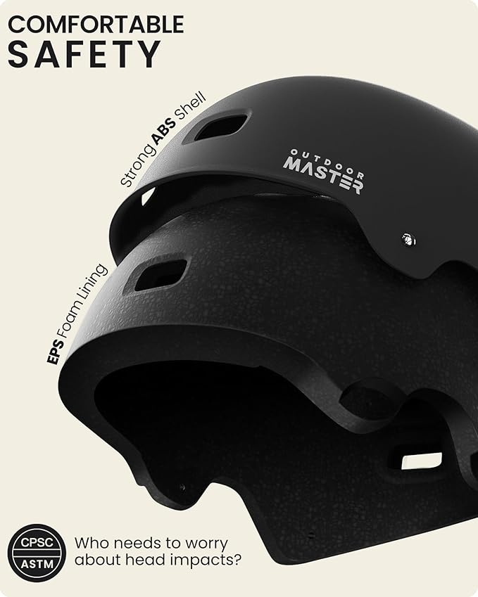 OutdoorMaster Skateboard Cycling Helmet-Beetles Snug,Bike Helmet for Adults, Youth & Kids-Two Removable Liners Ventilation Multi-Sport Commuter Scooter Roller Skate Inline Skating Longboard