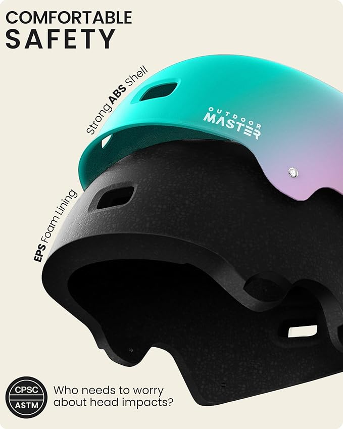 OutdoorMaster Skateboard Cycling Helmet-Beetles Snug,Bike Helmet for Adults, Youth & Kids-Two Removable Liners Ventilation Multi-Sport Commuter Scooter Roller Skate Inline Skating Longboard