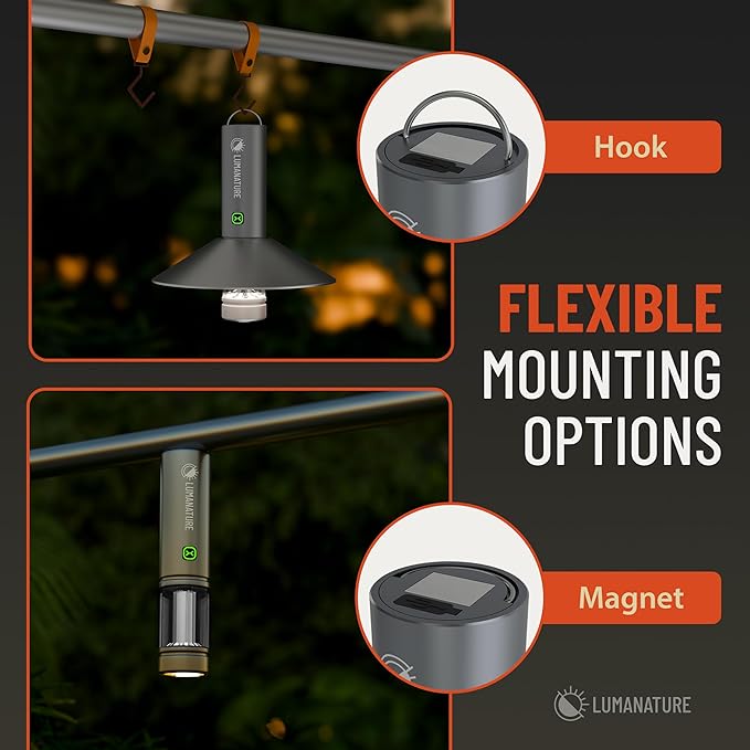 Rechargeable Camping Lantern – LED Outdoor Light with Flashlight & Lantern Modes, Magnetic Base & Hanging Hooks – Waterproof Emergency Light for Camping Backpacking Hiking & Power Outages - Silver