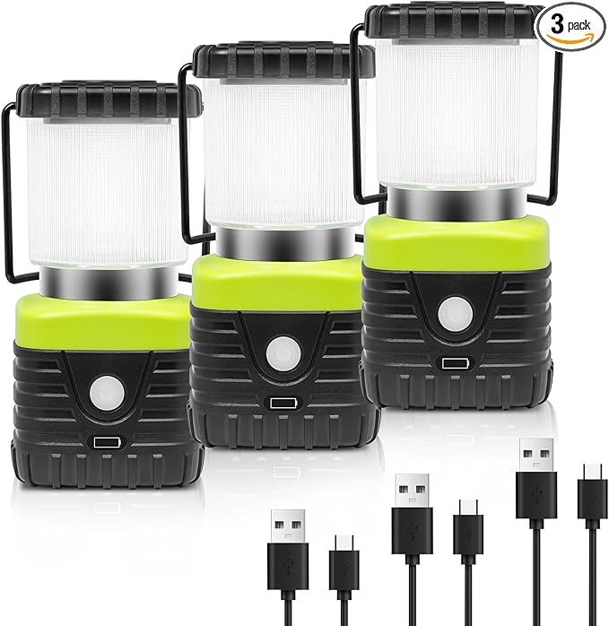 3PCS 3200K Warm Light LED Camping Lantern Rechargeable 1000LM, 4500mAh Power Bank, Flashlight for Hurricane Emergency, Hiking, IP44 Waterproof Lantern(Black)