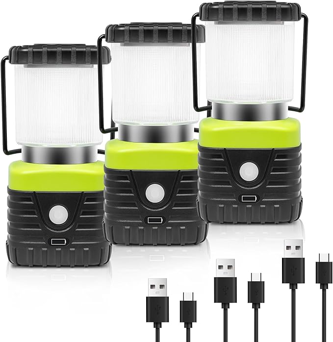 3PCS 3200K Warm Light LED Camping Lantern Rechargeable 1000LM, 4500mAh Power Bank, Flashlight for Hurricane Emergency, Hiking, IP44 Waterproof Lantern(Black)