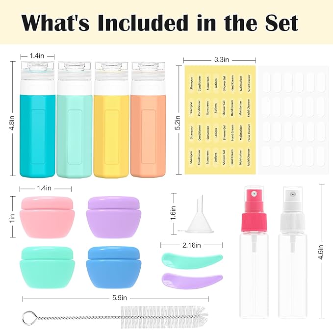 Redfly 17PCS Travel Bottles for Toiletries, TSA Approved Travel Size Containers,Silicone Leak Proof Containers Kit for Toiletries, Shampoo, Conditioner, Lotion & Creams Colorful