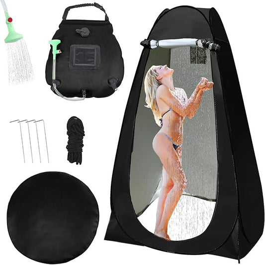 Camping Shower Tent,Pop Up Privacy Tent with Solar Shower Bag,Waterproof Pop Up Shower Tent for Portable Outdoor Toilet Shower Changing Room Sun Shelter Camping (Black/Camouflag/Green)