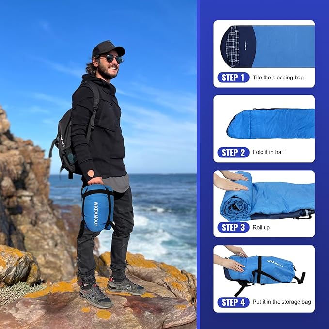 Backpacking Flannel Sleeping Bag Lightweight for Adults Hiking Ultralight Compact Sleeping Bag Portable Warm Weather Summer with Compression Sack