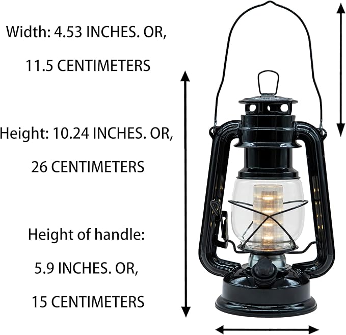 YAKii LED Vintage Metal Hanging Hurricane Lantern - 12 LED Dimmer Switch, Warm White Battery Operated Lantern for Power Outage, Indoor Camping, Outdoor Decoration (Black)