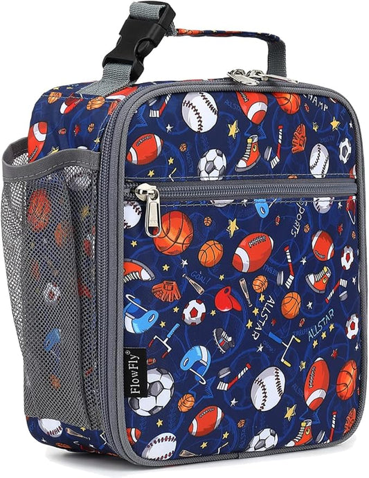 FlowFly Kids Lunch box Insulated Soft Bag Mini Cooler Back to School Thermal Meal Tote Kit for Girls, Boys, Football