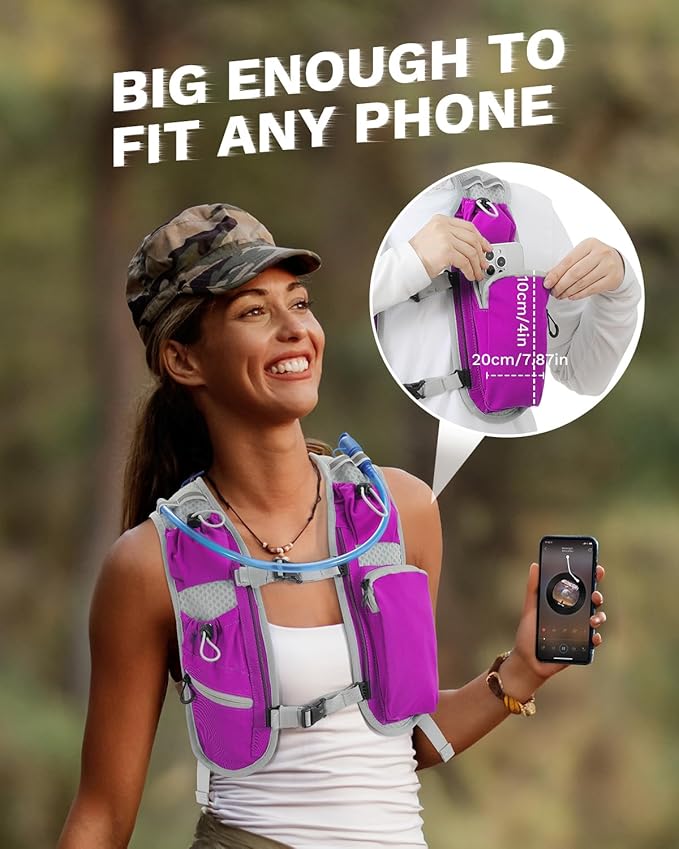 Running Vest for Women and Men, Hydration Backpack for Runners, Trail, Hiking, Biking and Walking, with Front Phone Holder, Adjustable Chest and Waist Strap