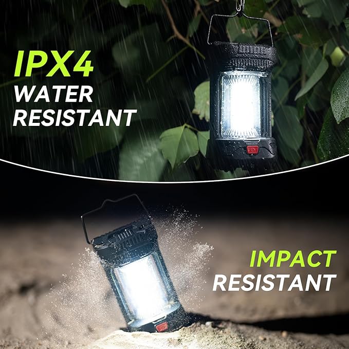 AlpsWolf 1000 Lumens Rechargeable Camping Lantern - 4000mAh Phone Charger, IPX4 Waterproof, 4 Light Modes & SOS Strobe, LED Flashlight Lantern for Camping, Power Outage, Emergencies (2 Pack-Black)