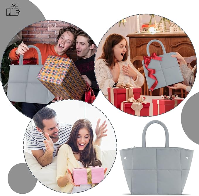 Coobiiya Lunch box for Women/Men/Adult, Thickened Quilted Puffer Lunch Box Lunch Bag Women, Small Leakproof Cute Lunch Tote Large Capacity Reusable Insulated Cooler Lunch Container for Work-Grey