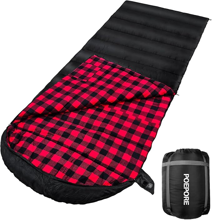 Flannel Sleeping Bag 0 Degree Cold Weather for Adults XXL Sleeping Bag 4 Season Big and Tall with Compression Sack