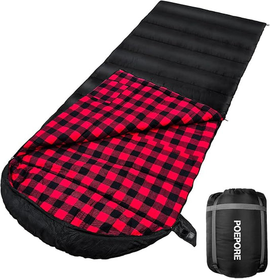 Flannel Sleeping Bag 0 Degree Cold Weather for Adults XXL Sleeping Bag 4 Season Big and Tall with Compression Sack