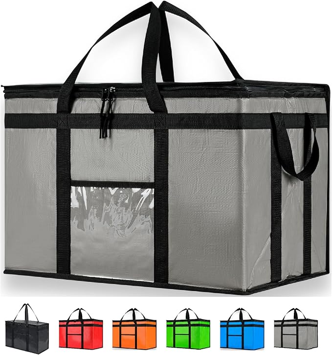 NZ home Durable 3XL PRO Insulated Cooler Bag and Food Warmer for Delivery & Grocery Shopping with Zippered Top, Gray Commercial Grade (1 Pack)