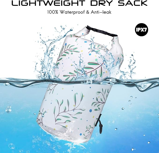 Haimont Waterproof Dry Bag Floating Dry Sack Roll Top Drybag Backpack for Kayaking, Rafting, Boating, Fishing with IPX8 Waterproof Phone Case, Palm Leaves, 20L