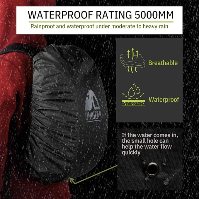 Unigear Backpack Rain Cover Waterproof Rating 5000mm, Ultraportable and Durable with 2 Anti-Slip Buckle Strap, Integrated Carry Pouch Design
