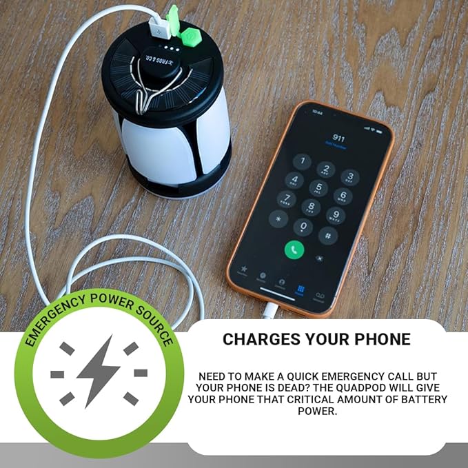 QuadPod Solar Camping Lantern for Camping - Portable Rechargeable LED Lamp Backup Power Bank Perfect for Hiking, Travel and More - Emergency Light for Power Outages, Hurricane, Survival Kits