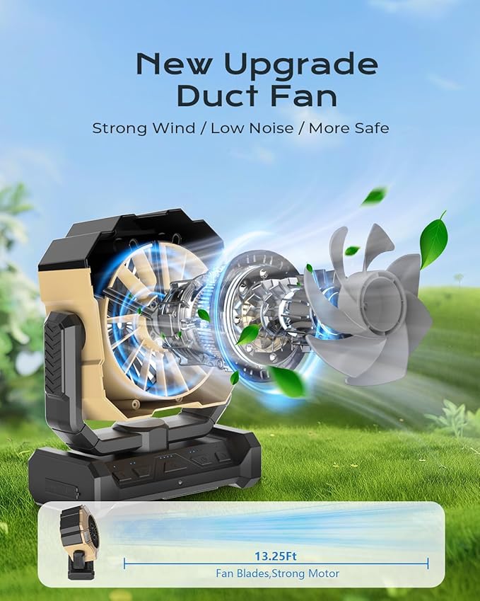 24000mAh Battery Operated Portable Misting Fan with 8M Remote Control, 4 Wind Speeds, 300ml Water Capacity, 3 Lighting Modes, Ideal for Camping, Outdoor & Industrial Use-Khaki
