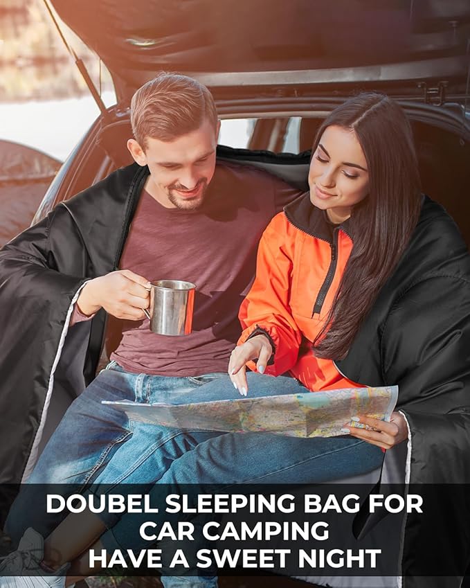 Ohuhu Double Sleeping Bag for Adults with 2 Pillows, Queen Size Two Person Sleeping Bag for Camping Hiking Backpacking 2 Person Sleeping Bags for Cold Weather & Warm