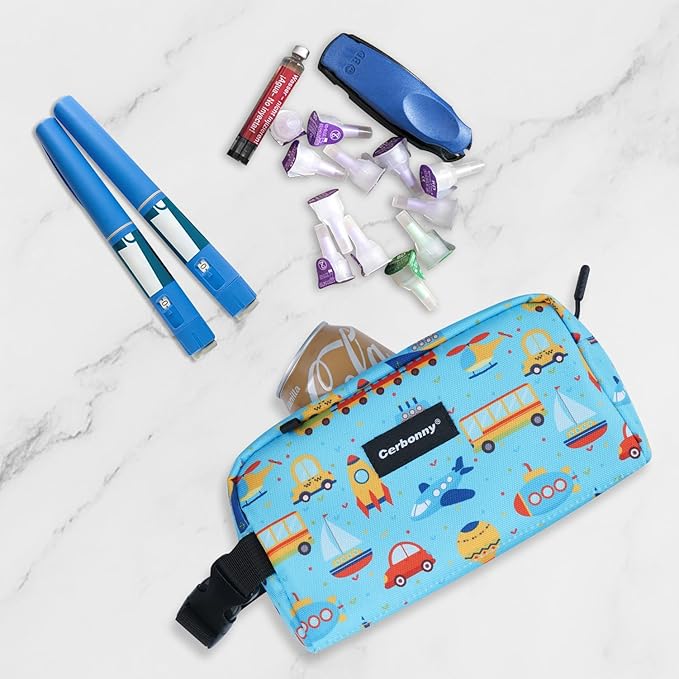 Cerbonny Freezable Lunch Cooler Bag for School/Work Travel, Mini Insulated Cooler, Fit for Yogurt & Snacks, Suitable for 3+, Blue Vehicle Theme