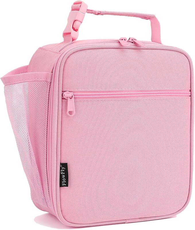 FlowFly Kids Lunch box Insulated Soft Bag Mini Cooler Back to School Thermal Meal Tote Kit for Girls, Boys, Pink