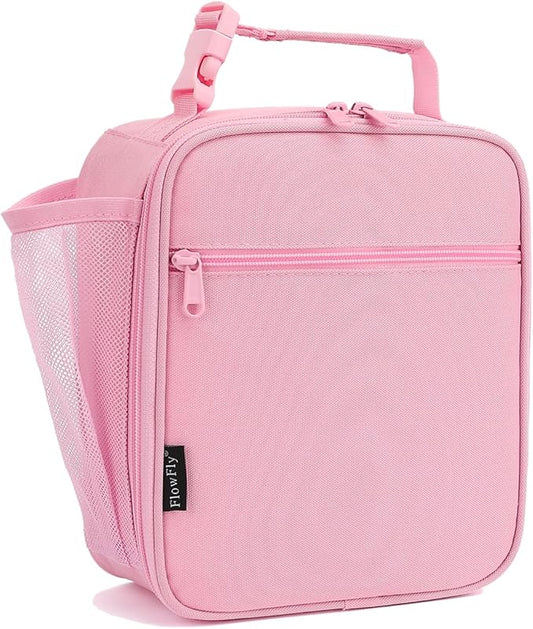 FlowFly Kids Lunch box Insulated Soft Bag Mini Cooler Back to School Thermal Meal Tote Kit for Girls, Boys, Pink