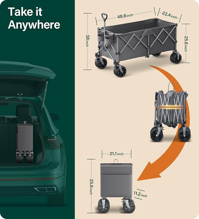 440Lbs Collapsible Wagon Cart with Big Wheels, Ideal for Beach, Camping, Garden, Sports & Transport
