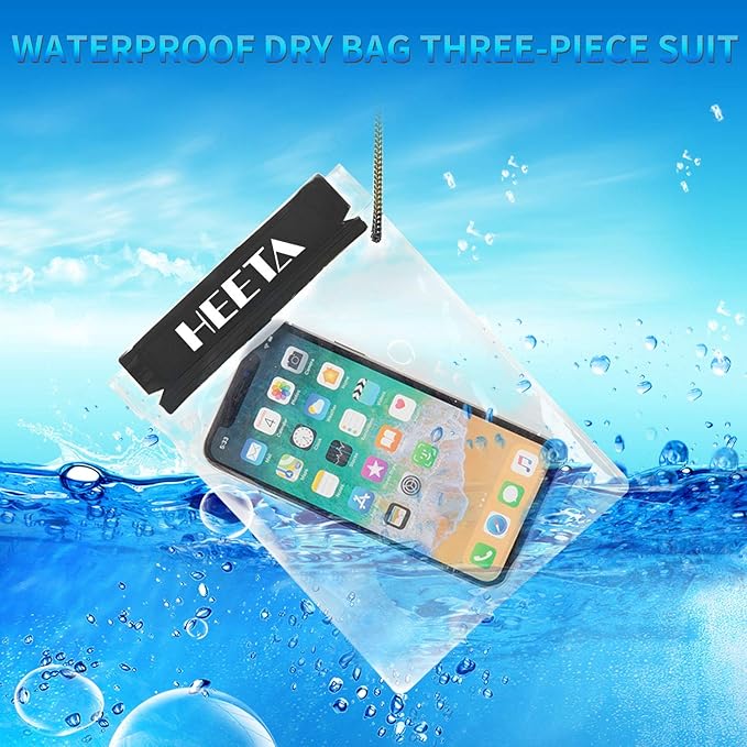 HEETA 2-Pack Waterproof Pouch with Waist Strap, Transparent Screen Touchable Dry Bag Bundled with 5-Pack Clear Waterproof Dry Bag, Water Tight Cases Pouch Dry Bags
