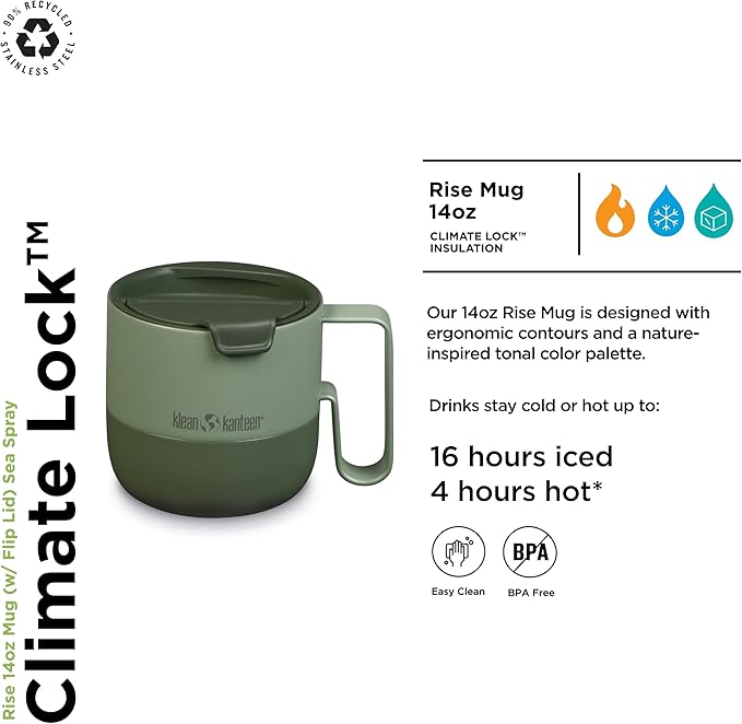 Klean Kanteen Rise Tumbler - Insulated Stainless Steel Tumbler w/Flip Lid, 16 oz, Stellar