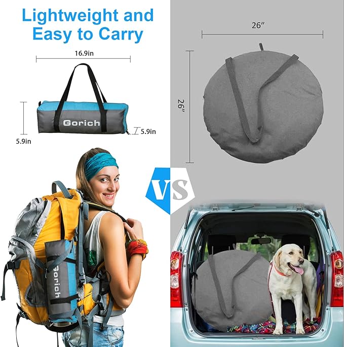 Gorich Beach Tent Sun Shelter with UPF50+ UV Protection for 3-6 Person, Lightweight & Portable Beach Shade Canopy with 2 Zippered Doors, Easy Setup Family Beach Umbrella