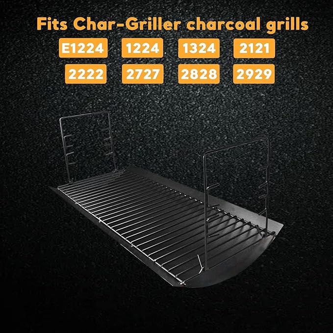 Uniflasy 27 Inches Ash Pan Replacement for Chargriller 1224, 1324, 2121, 2222, 2727, 2828, 2929 Charcoal Grills, Charbroil Replacement Part 17302056 Grill Grates with 2pcs Fire Grate Hanger