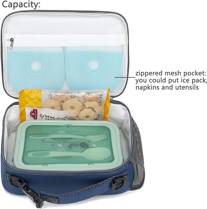 FlowFly Kids Lunch Bag, Durable Insulated School Lunch Box with Shoulder Strap and Bottle Holder, Water-resistant Thermal Small Lunch Cooler Tote for Teen Boys & Girls,Cyan