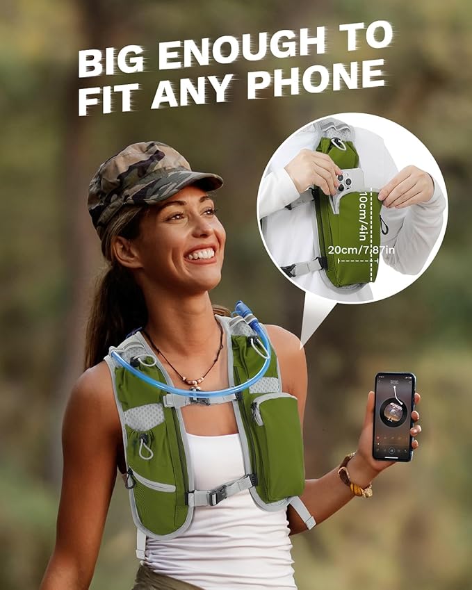 Running Vest for Women and Men, Hydration Backpack for Runners, Trail, Hiking, Biking and Walking, with Front Phone Holder, Adjustable Chest and Waist Strap