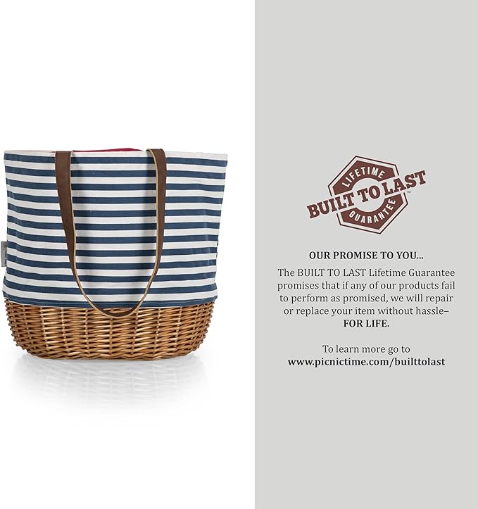 PICNIC TIME Coronado Canvas and Willow Basket Tote, Picnic Tote Bag, Beach Tote
