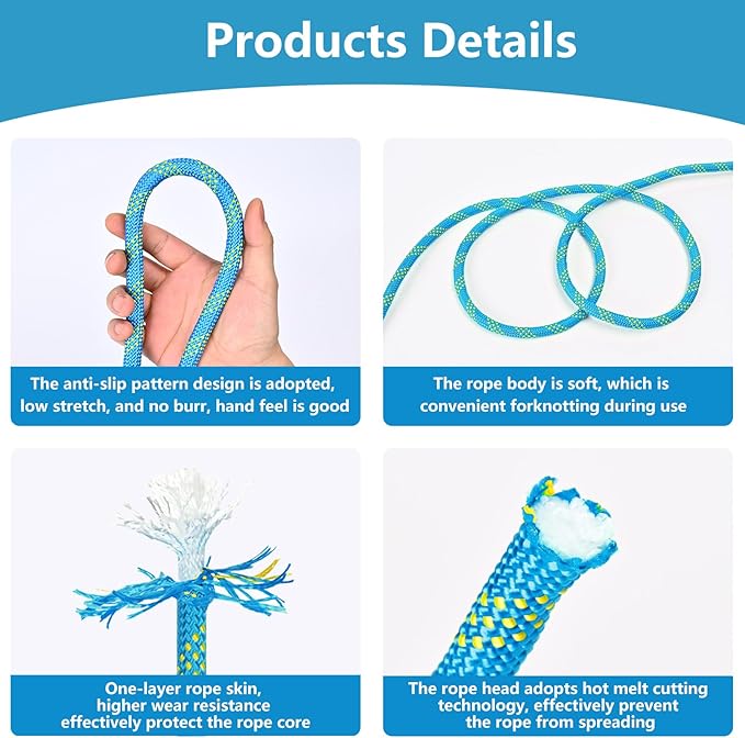 Arborist Rigging Rope - Blue 1/2 in x 200 Ft Static Bull Rope for Climbing Tree Felling Pulling Various Outdoor Applications Construction Swing Sailing