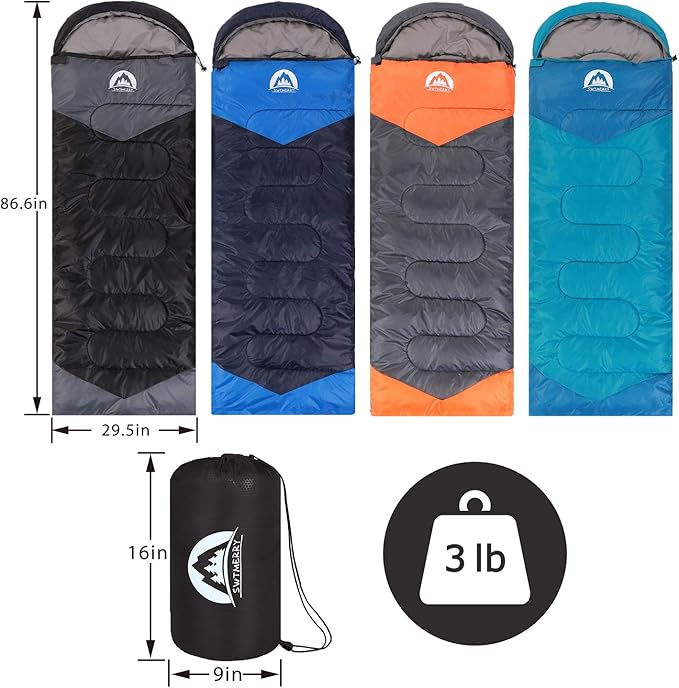 SWTMERRY Sleeping Bag 3 Seasons (Summer, Spring, Fall) Warm & Cool Weather - Lightweight,Waterproof Indoor & Outdoor Use for Kids, Teens & Adults for Hiking and Camping