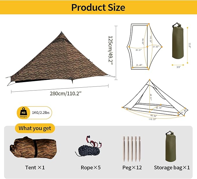 Ultralight Tent, Easy Setup, 1-2 Person Waterproof and Portable Tent for Camping Hiking Outdoor Climbing