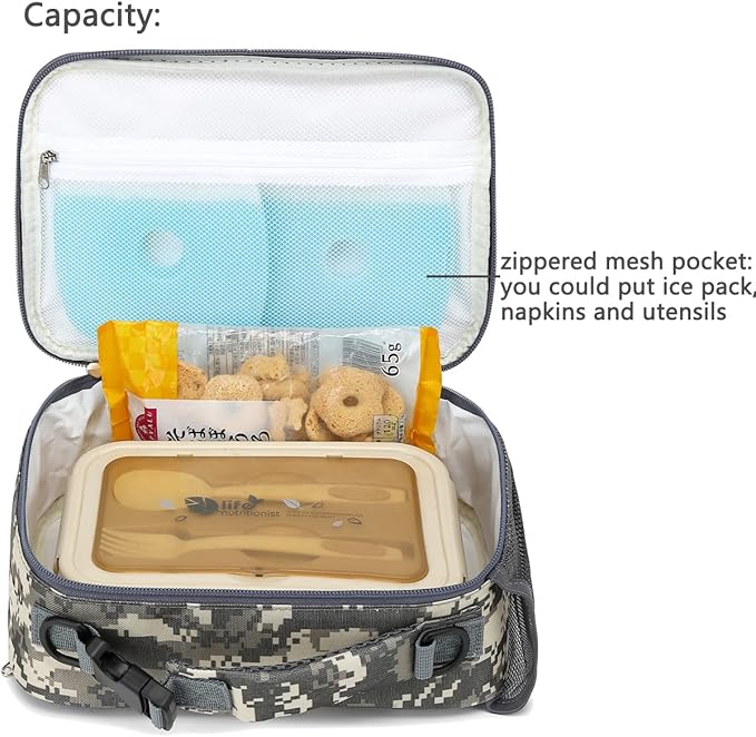 FlowFly Kids Lunch Bag, Durable Insulated School Lunch Box with Shoulder Strap and Bottle Holder, Water-resistant Thermal Small Lunch Cooler Tote for Teen Boys & Girls,Digital#Camo
