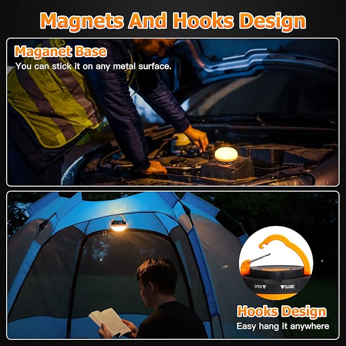Yizhet 2 Pack LED Camping Lantern, Camping Lamp Flashlights, Camping Light with Magnetic Base 5 Modes Portable Outdoor Tent Light for Hiking Fishing Camping (AAA Batteries Need Self-provided)