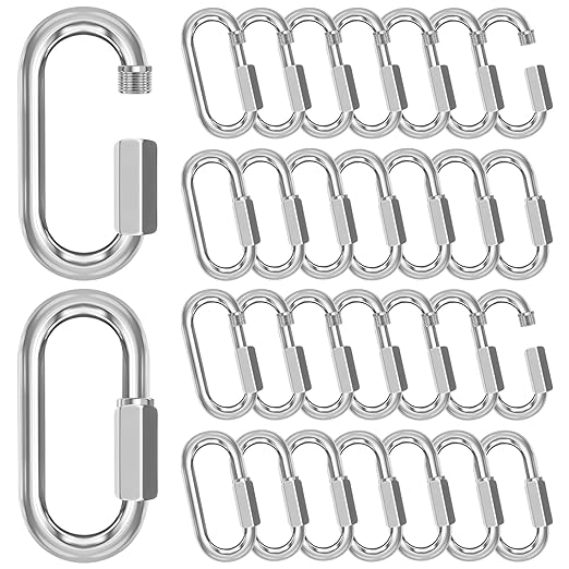 M10-30 Pack 3.5“ Quick Links Chain Connectors, 3/8″ Galvanized Chain Locking Carabiners Hooks, 2000LBS Heavy Duty Thread Quick Link Clips, Twist Oval Keychain D Shape for Swing, Camping