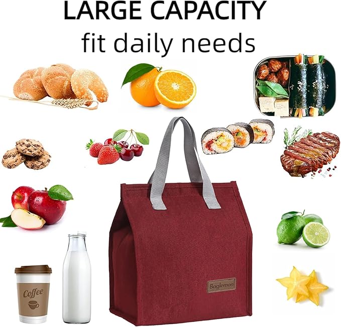 Lunch bag, Insulated Lunch Bag for Women Men, Lunch Containers Reusable Lunch Tote Bags for Work, Travel, Outdoor (Red)