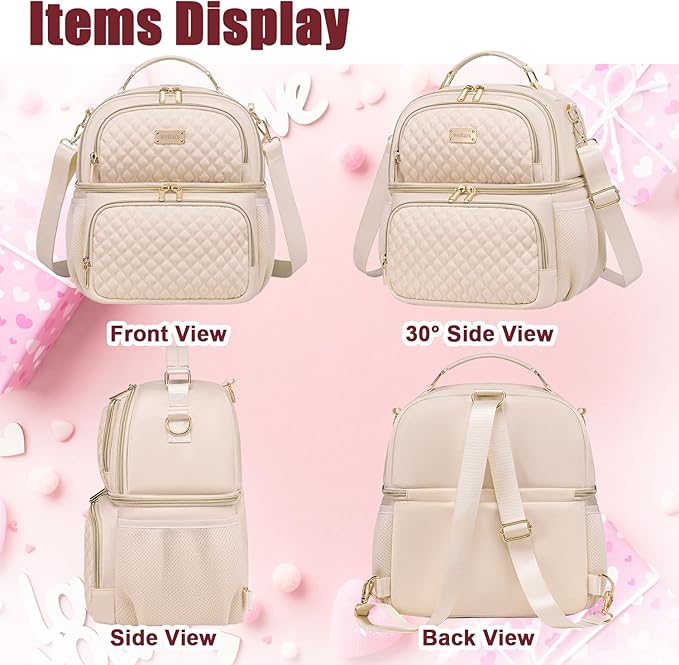 Weitars Lunch Bag for Women,Dual Compartment Lunch Box for Women Lunch Tote for Work,Insulated Leakproof Lunch Cooler Bag with Side Pockets and Adjustable Strap for Hiking,Picnic,Beach