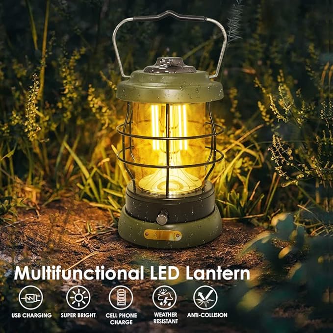 UniqueFire Rechargeable Camping Lantern 1500 High Lumens Hurricane Camp Light 2 Modes Portable Electric Tent Lamp Hands-Free Flashlight Lantern,5000 mAh Battery LED Lanterns for Power Outages