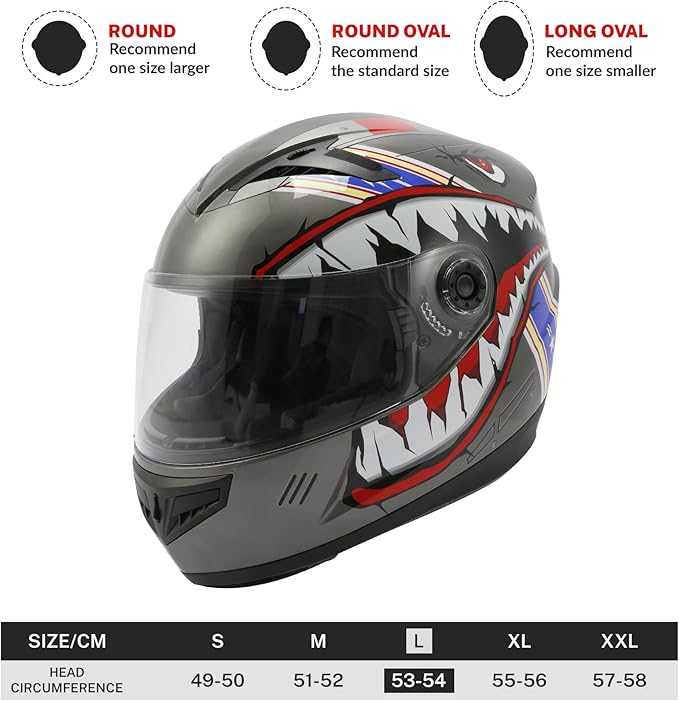 TCT-MOTORPARTS DOT Youth Helmet Kids Motocross ATV Helmet Full Face Helmets for Offroad Street Dirt Bike Go-Kart BMX MX Gray Shark Mouth Large