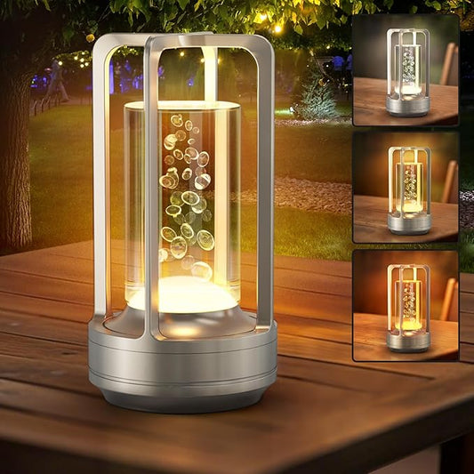Portable Table Lamp for Outdoor Indoor: Cordless Rechargeable Desk Lamp with 3 Color Stepless Dimmable - Metal Battery Operated Small Lantern Light for Restaurant/Bedroom/Bar/Coffee Shop/Camping