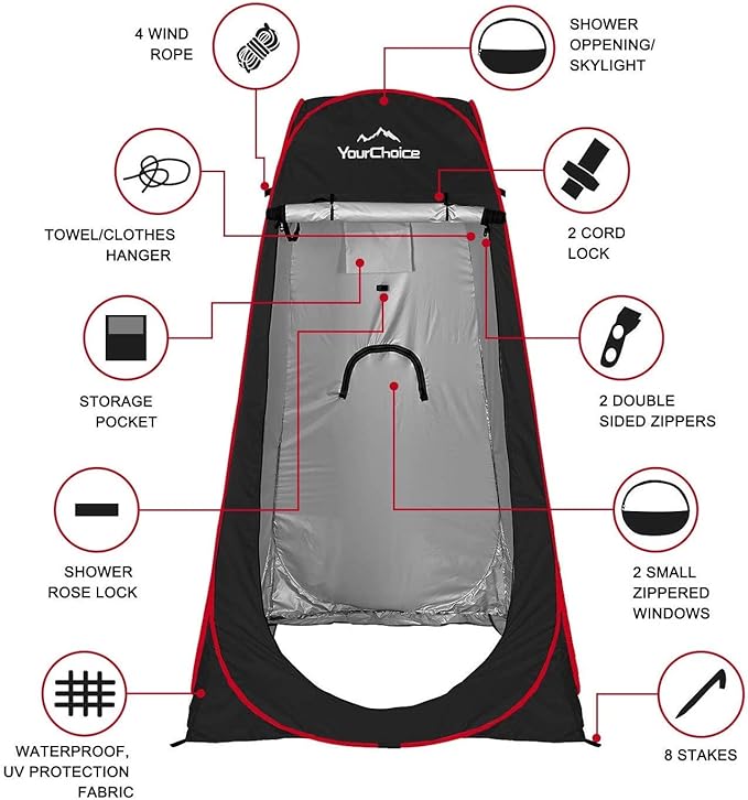 Your Choice Pop Up Privacy Shower Tent - Portable Changing Tent for Camping, Beach & Hiking - 6.2FT Lightweight with Carry Bag, Quick Setup & Full Coverage
