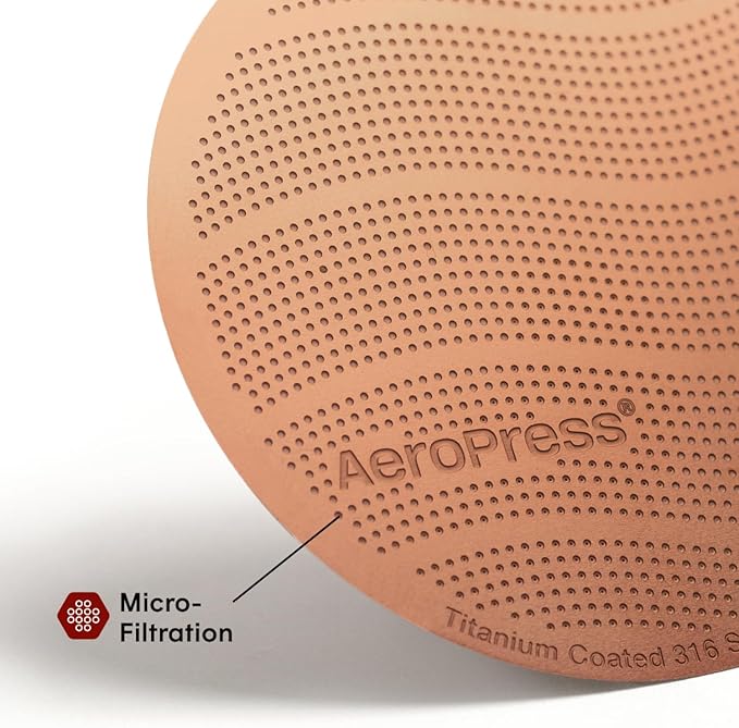 AeroPress Gold Tone Stainless Steel Reusable Filter – Durable Metal Coffee Filter, Sustainable, Eco-Friendly, Travel-Friendly, Fits Standard AeroPress Manual Coffee Makers