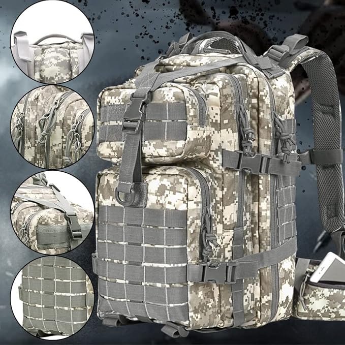 EMDMAK Military Tactical Backpack, 42L Large Military Pack Army 3 Day Assault Pack Molle Bag Rucksack