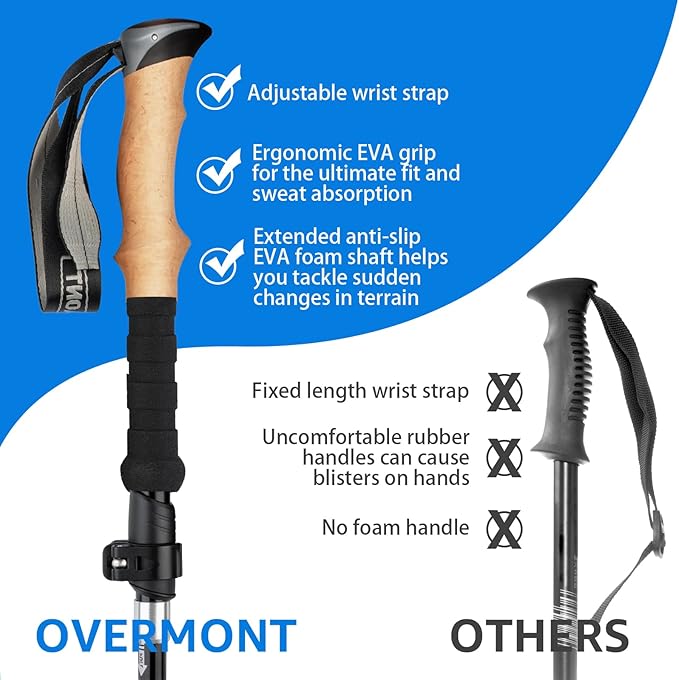 Overmont 7075 Aluminum Trekking Poles - Lightweight Collapsible Hiking Poles Adjustable Walking Sticks with EVA Handle All Terrain Accessories Carry Bag - Set of 2