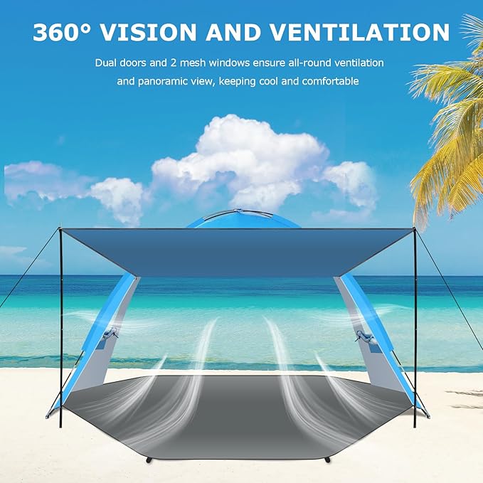Gorich Beach Tent with Canopy - Easy Setup 3-8 Person Portable Sun Shelter, UPF 50+ UV Protection Sun Shade, Lightweight & Compact Beach Cabana for Family Travel